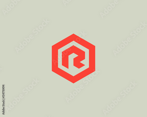 Abstract letter R vector logotype. Line hexagon creative simple logo design template. Universal geometric symbol font icon.