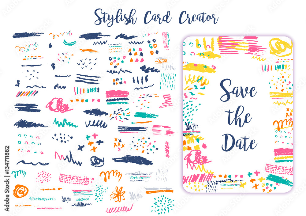 Naklejka premium Grunge artistic brush strokes set for creation Creative design cards, save the date, business cards, promos. Stylish art stains