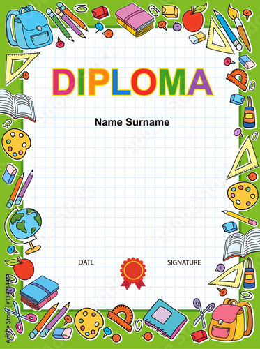 Kids Diploma certificate background design template