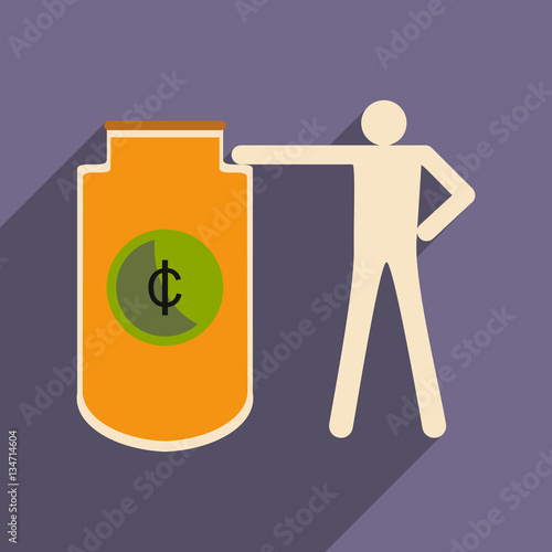 Flat with shadow icon man and purse for coins
