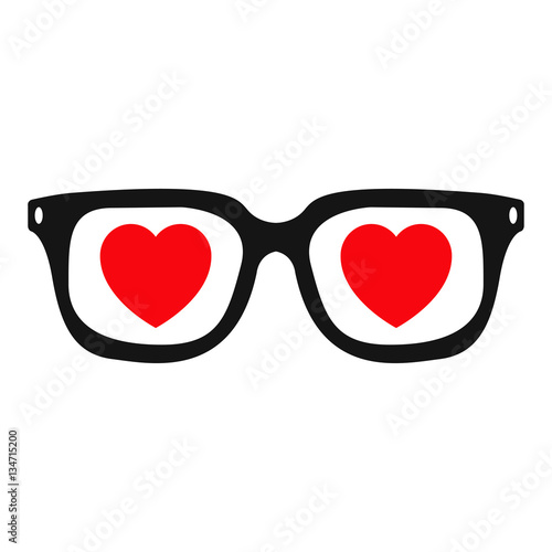 Icono plano gafas con corazones en fondo blanco