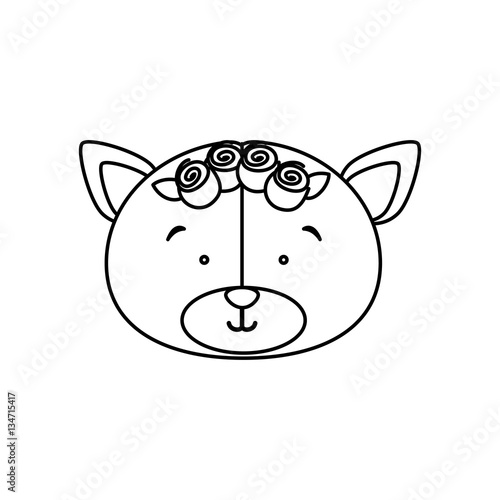 monochrome contour with face of bride bear vector illustration