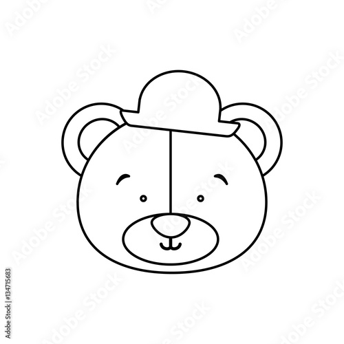 monochrome contour with face of groom bear vector illustration