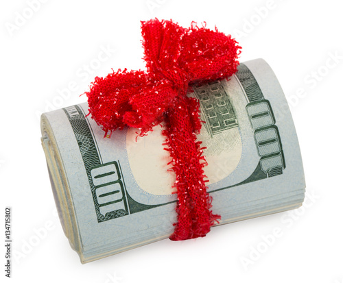 dollars roll tied up with red ribbon