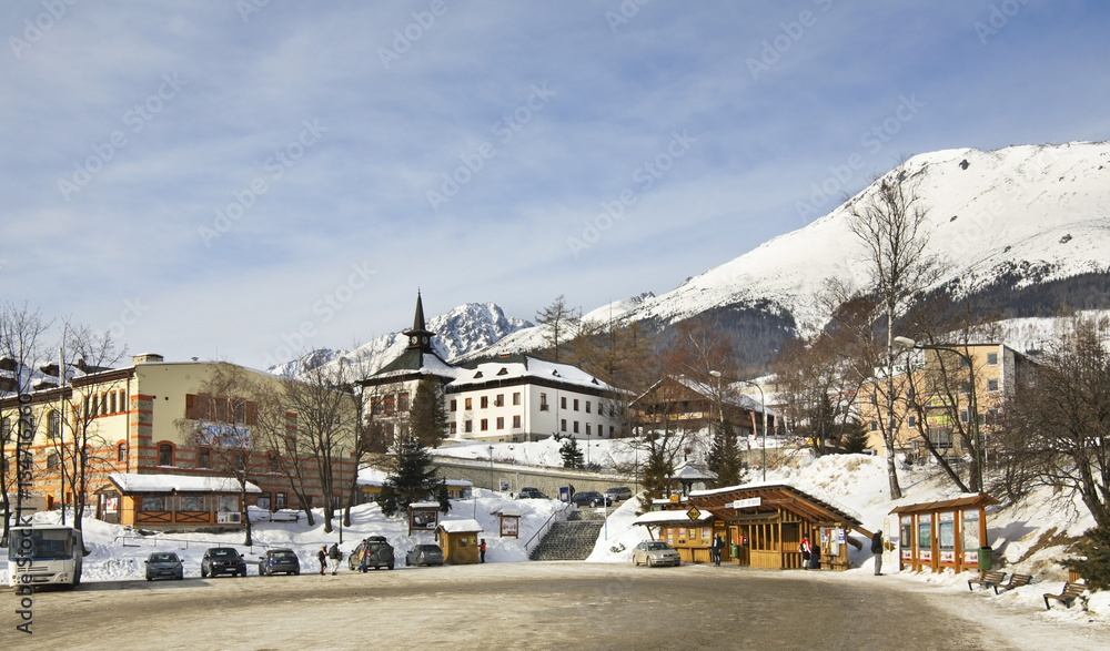 Obraz premium Bus stop in Stary Smokovec. Slovakia
