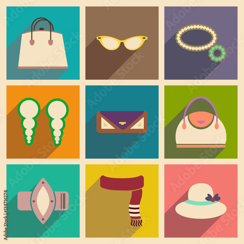 Modern flat icons vector collection with shadow fashion