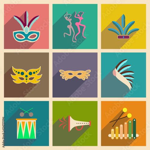 Concept of flat icons with long shadow Brazilian Carnival