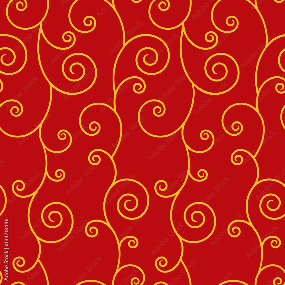 Seamless Chinese pattern. Yellow ornament on red background