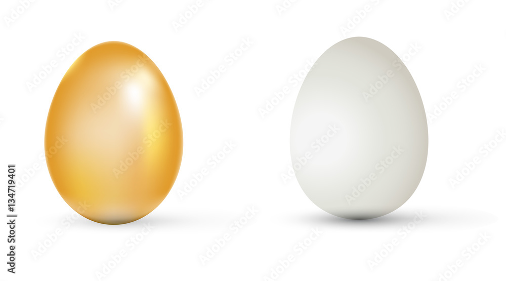 Golden and white eggs at Easter holiday