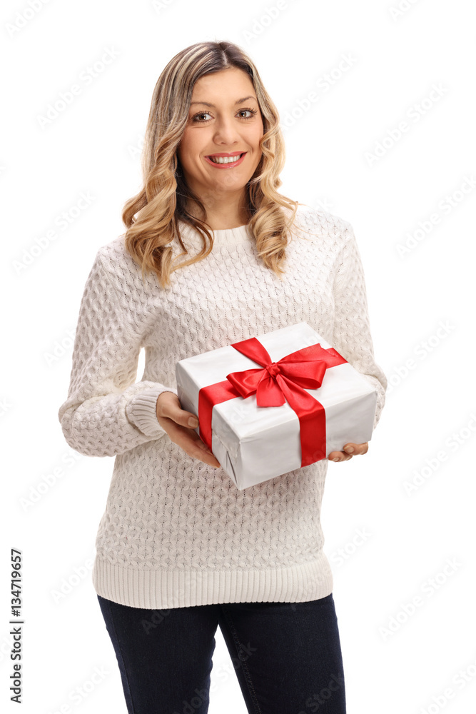 Fototapeta premium Happy woman with a present