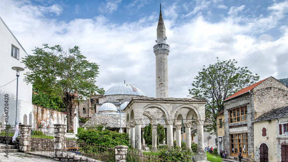 Mostar, Bosnia Herzegovina - May 1, 2014: Mosque from town of Mostar