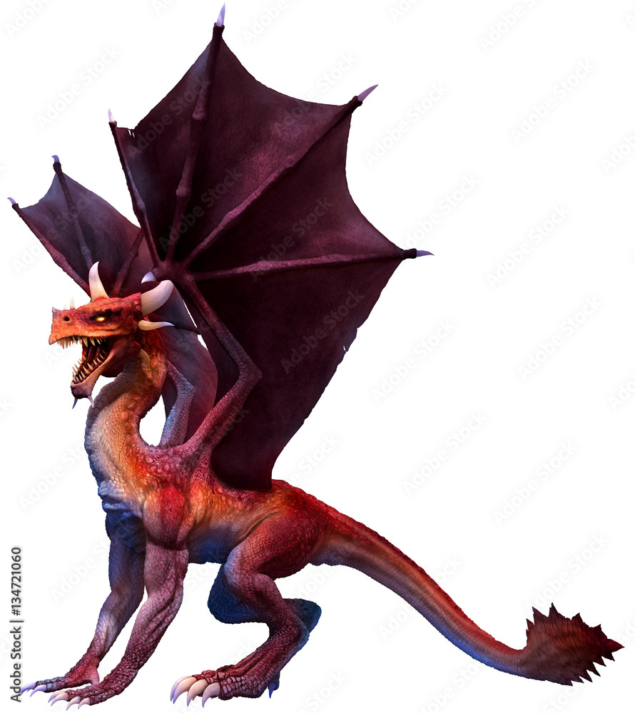 Fototapeta premium Red dragon standing 3D illustration