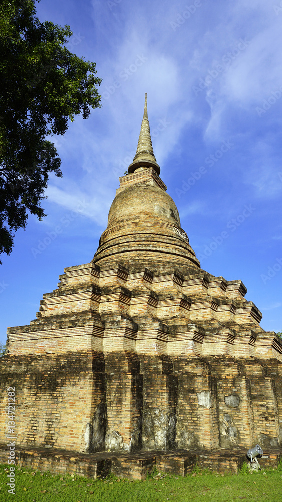 Fototapeta premium Historical Park Wat Mahathat temple pagoda vertical