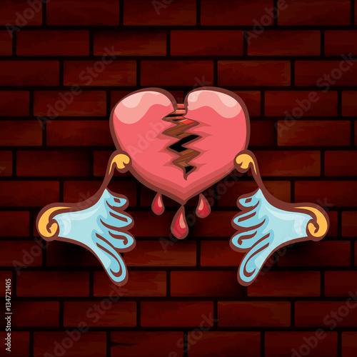 vector cartoon tattoo style red broken heart