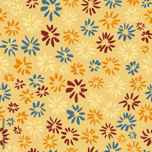 Ink seamless pattern with  flowers in sketchy style. Artistic background