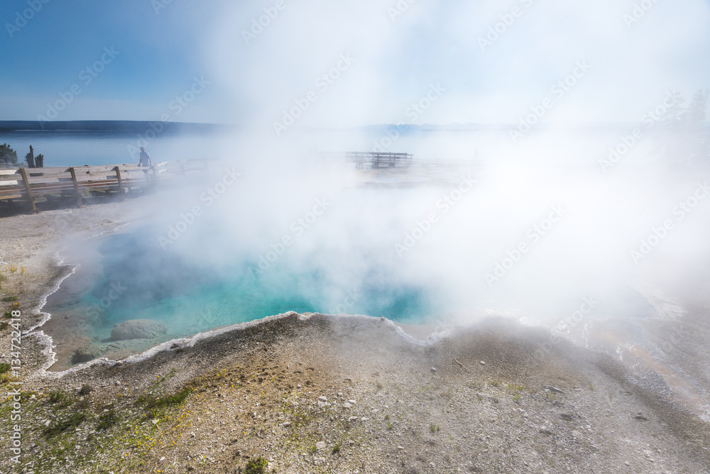 Blue Geyser Pool at Yellowstone Lake in Yellowstone National park