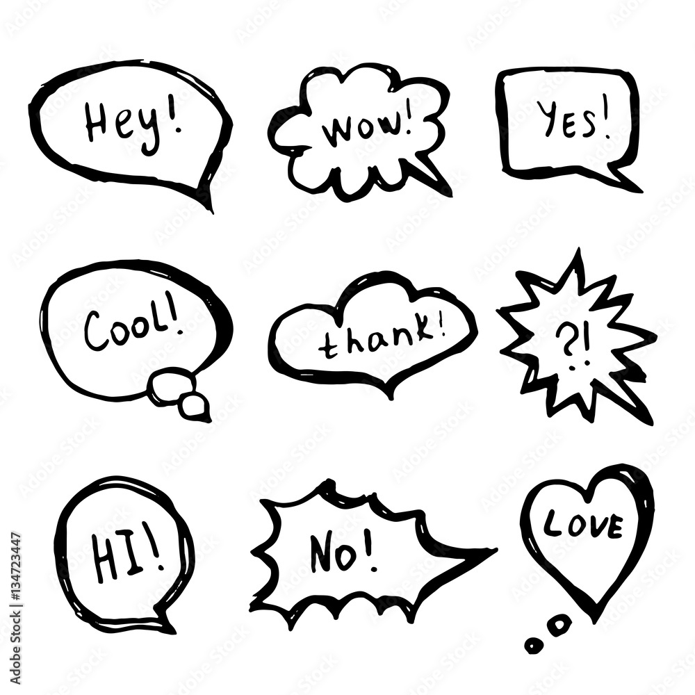 Hand drawing marker speech bubbles. Vector dialog words. Hand drawing marker speech bubbles. Vector dialog words.