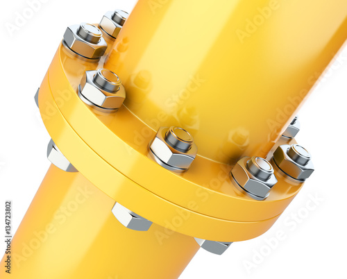Flanges pipe with nuts and bolts. Pipeline for gas industry.
