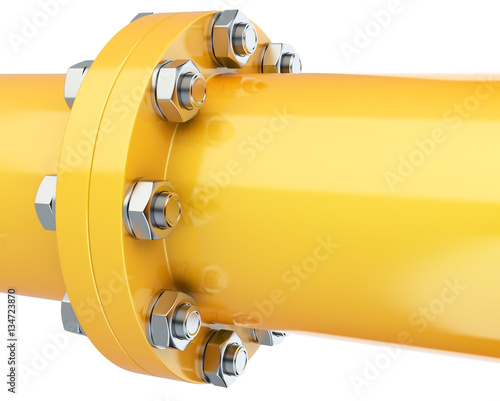 Flanges pipe with nuts and bolts. Pipeline for gas industry.