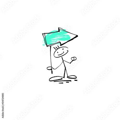 hand drawing sketch human smile stick figure with arrow