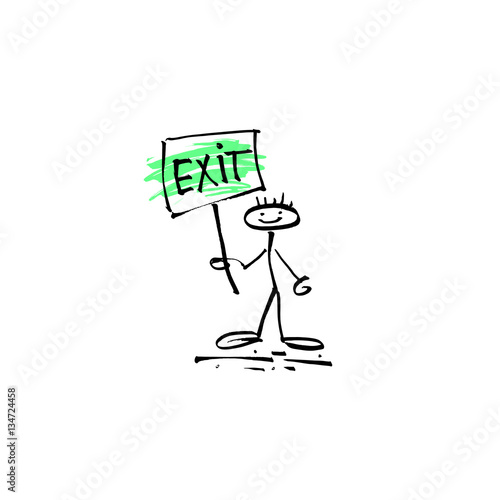 hand drawing sketch human smile stick figure with exit signs