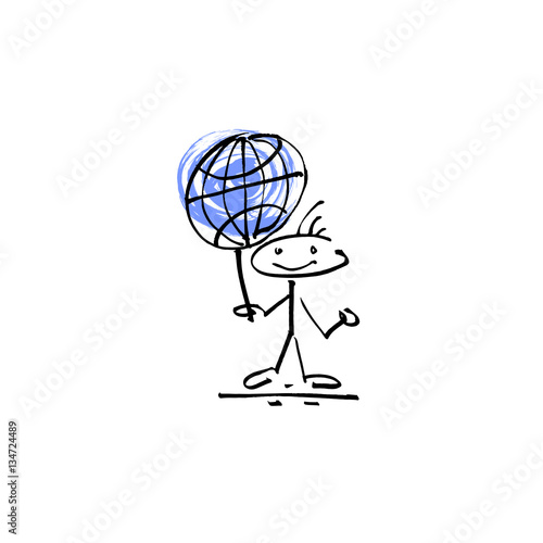 hand drawing sketch human smile stick figure globe sign