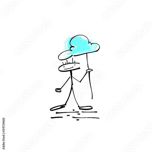 hand drawing sketch human smile stick figure with sign cloud