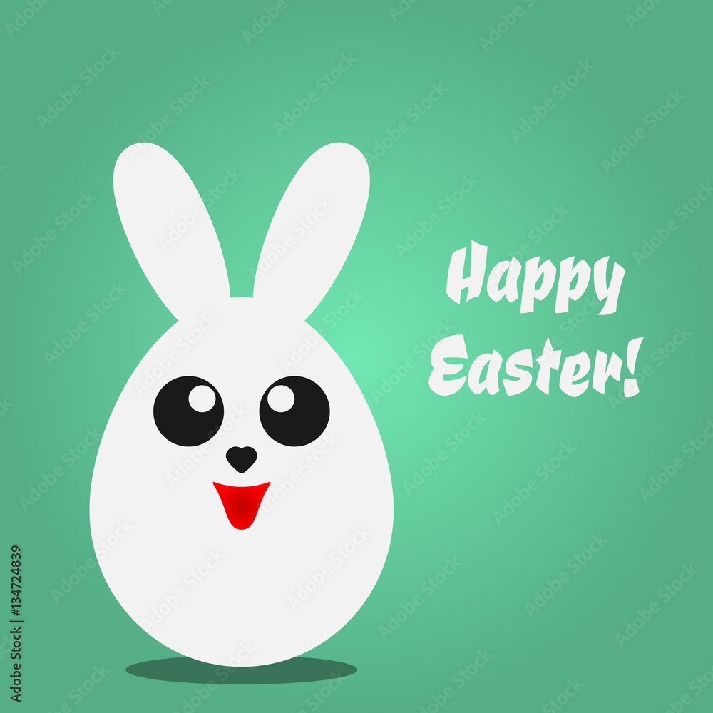 Obraz premium Egg with rabbit ears and a nice face. Text Happy Easter!