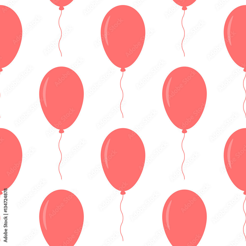 Pink balloons with strings. Seamless pattern.