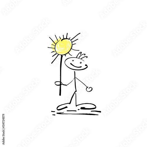 hand drawing sketch human smile stick figure with sun sign