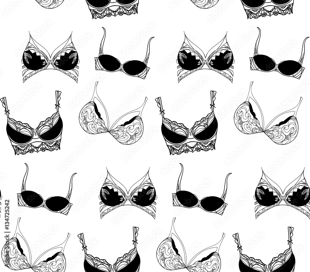 Seamless texture with black women lace bra. Vector background for your  creativity Stock Vector