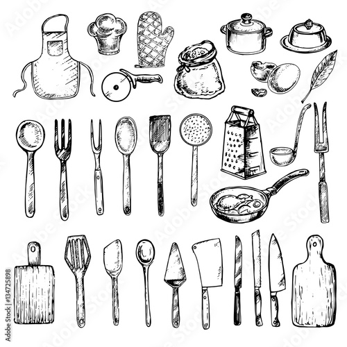 hand drawn set cooking