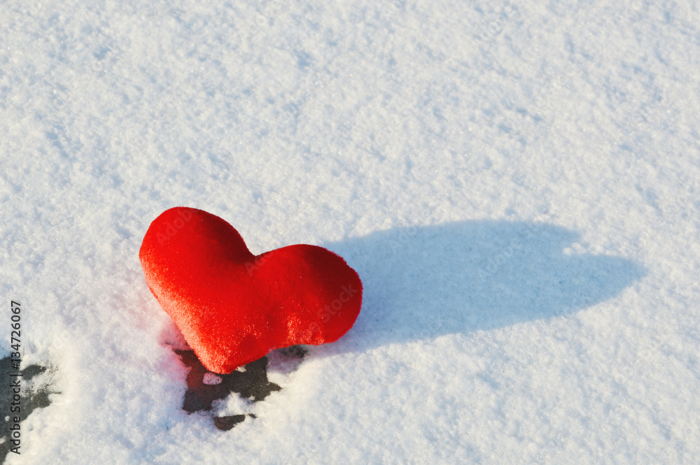 Single red heart with shadow on the snow.
Red heart on the snow for valentine day. Single red heart with shadow on the snow.
Red heart on the snow for valentine day.