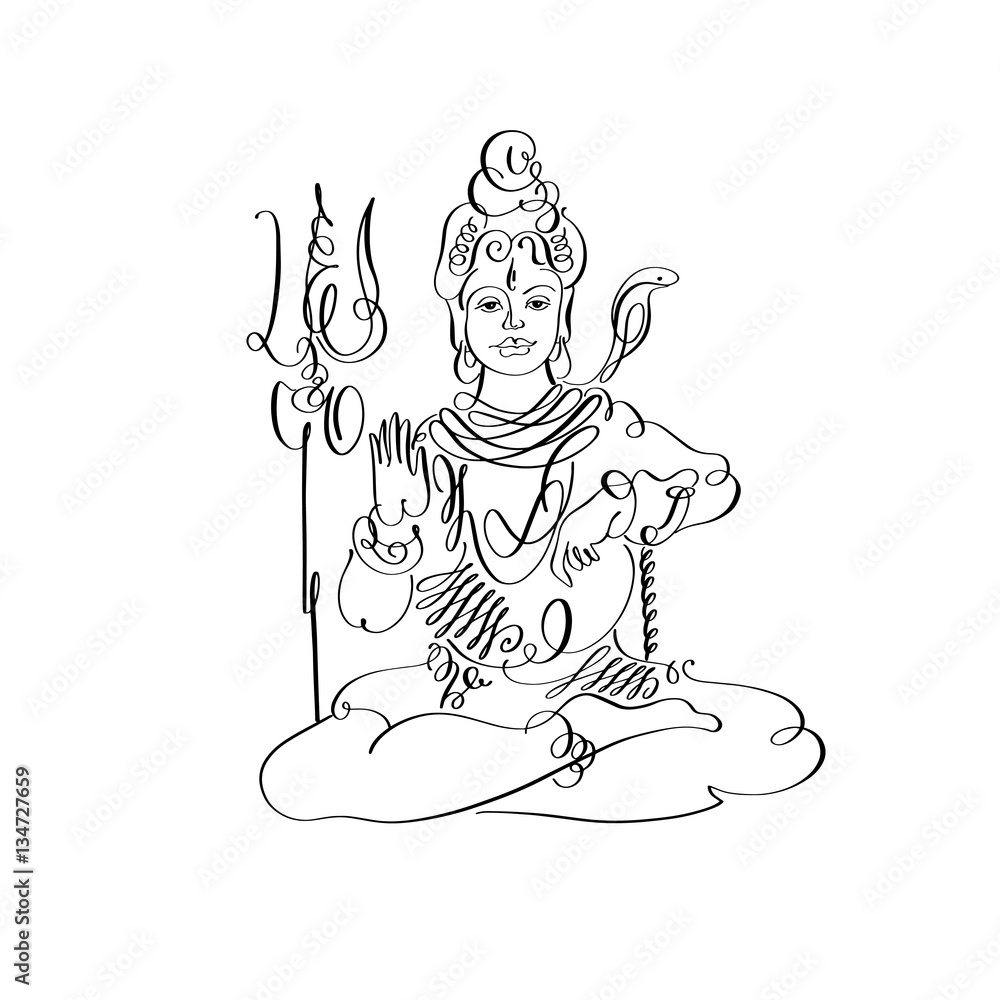 Lord Shiva black and white calligraphic drawing to Maha Shivarat Stock  Vector | Adobe Stock