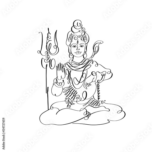 Lord Shiva black and white calligraphic drawing to Maha Shivarat