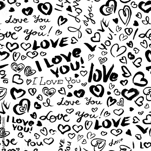 Valentine s day or wedding seamless pattern with hearts and I Love you lettering