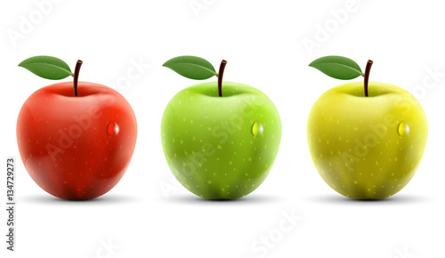 Set of red, yellow and green apples isolated on white background
