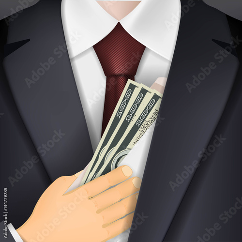 Man holds in his hand an envelope with money. Bribery and corrup