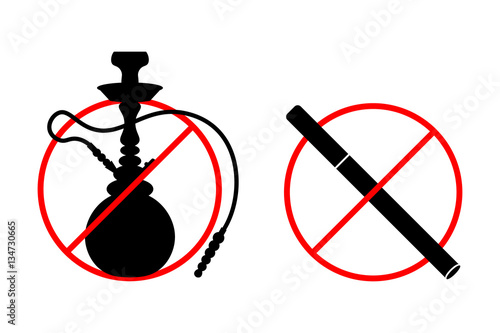 No shisha, hookah or cigarette smoking signs set, collection isolated on white background.