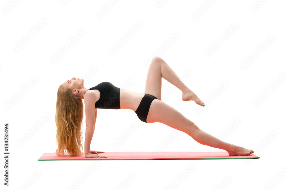 Slim blonde doing handstand studio shot Slim blonde doing handstand studio shot