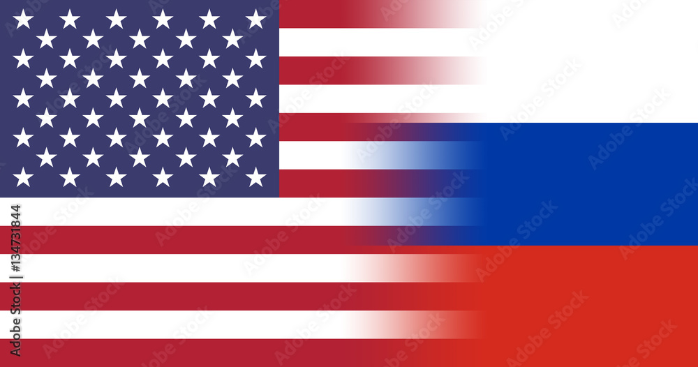 US flag blending over into the colors of Russia, white red and blue US flag blending over into the colors of Russia, white red and blue
