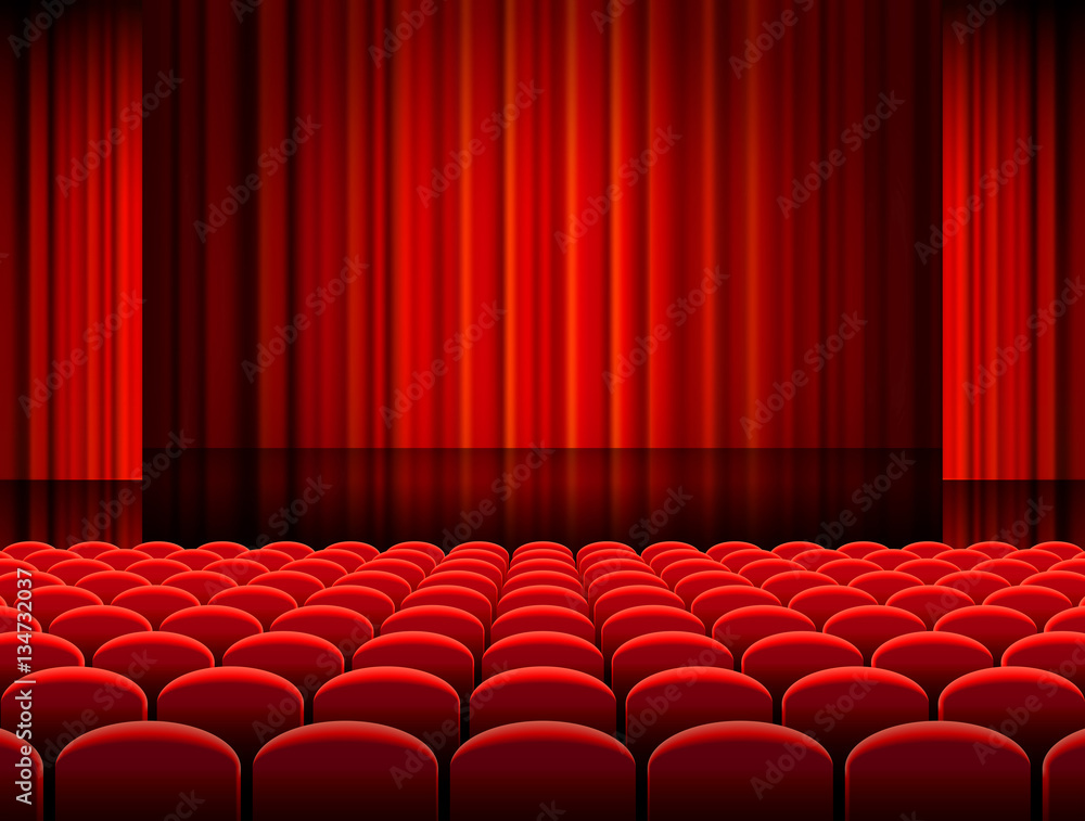 Obraz premium Vector Theather Hall with red Curtains