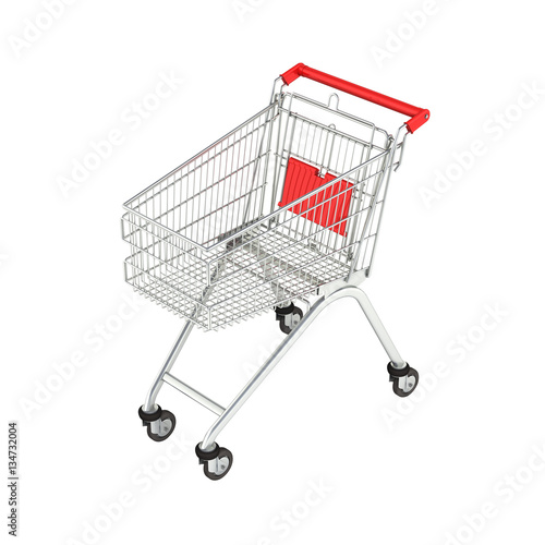 supermarket shopping cart perspective view without shadow on whi