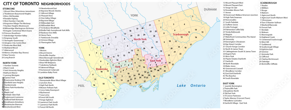 Vector neighborhood map of the Canadian city of Toronto Stock Vector