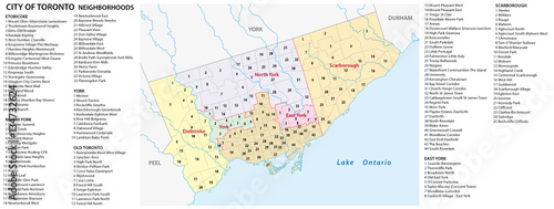 Vector neighborhood map of the Canadian city of Toronto