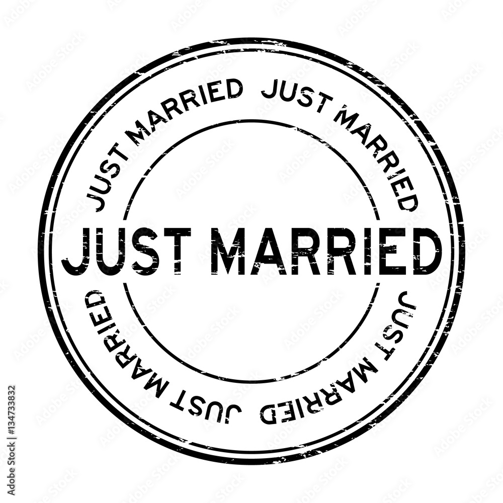 Grunge black just married round rubber stamp (For wedding or lov