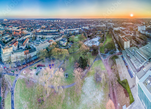 The city skyline of Essen with the municipal garden photo