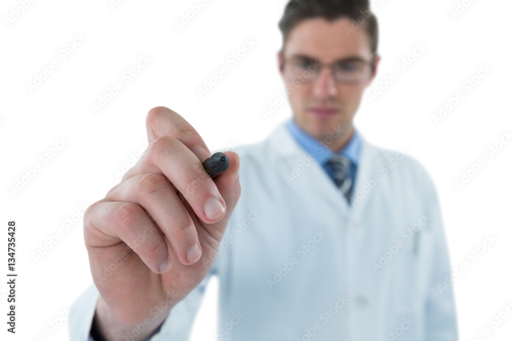 Doctor pretending to be using futuristic digital screen Doctor pretending to be using futuristic digital screen