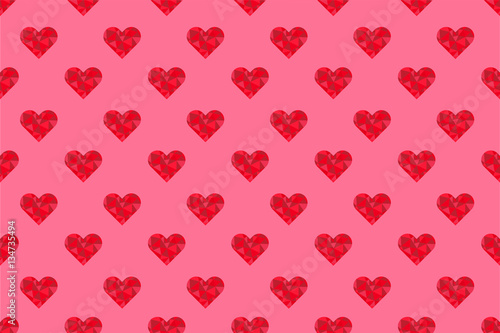 polygon pink hearts pattern seamless on pink background