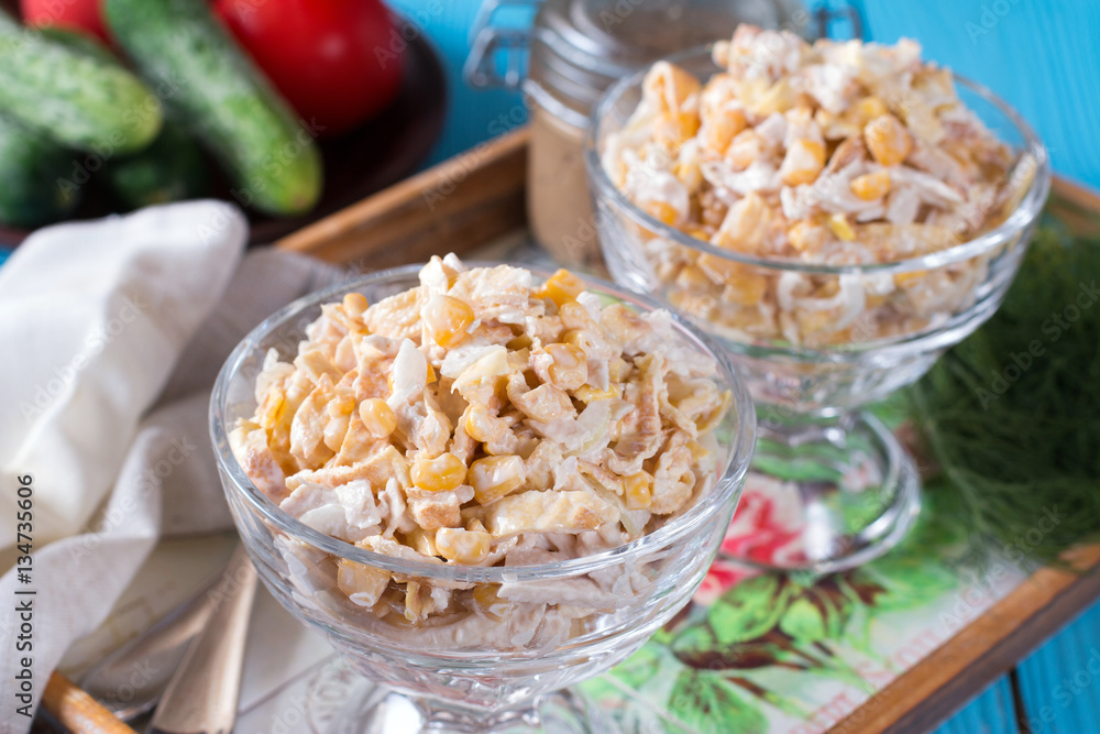 Salad with egg, chicken, corn Salad with egg, chicken, corn